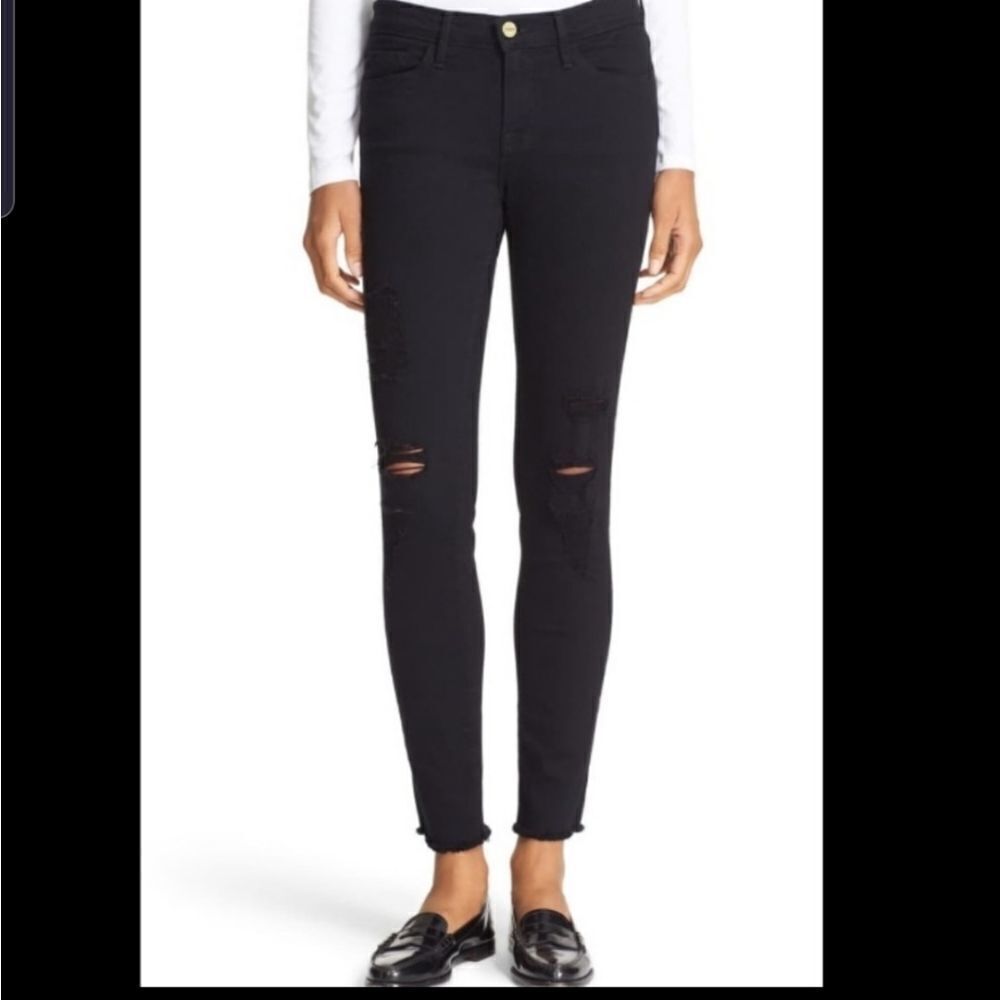 Frame Le Skinny de Jeanne black ripped jeans sz25